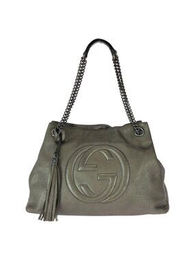 Gucci Soho Tassel Gray Gunmetal Leather Chain Shoulder Bag Tote
